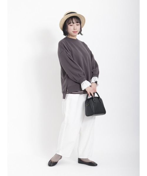 Samansa Mos2(サマンサ モスモス)の「柄アソートロングTシャツ(Tシャツ/カットソー・レディース・オフホワイト/ブラック/キナリ/チャコール・フリ-)」の7枚目の写真