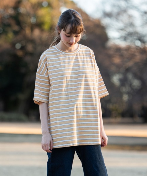 OUTDOOR PRODUCTS APPAREL(アウトドアプロダクツアパレル)の「マルチボーダーBIG ビッグシルエット Tシャツ(Tシャツ/カットソー・レディース・グリーン/イエロー/ネイビー/ベージュ・FREE)」の11枚目の写真