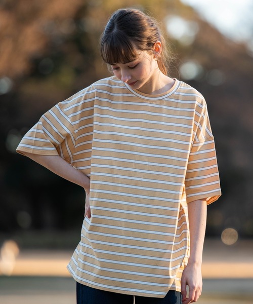 OUTDOOR PRODUCTS APPAREL(アウトドアプロダクツアパレル)の「マルチボーダーBIG ビッグシルエット Tシャツ(Tシャツ/カットソー・レディース・グリーン/イエロー/ネイビー/ベージュ・FREE)」の18枚目の写真