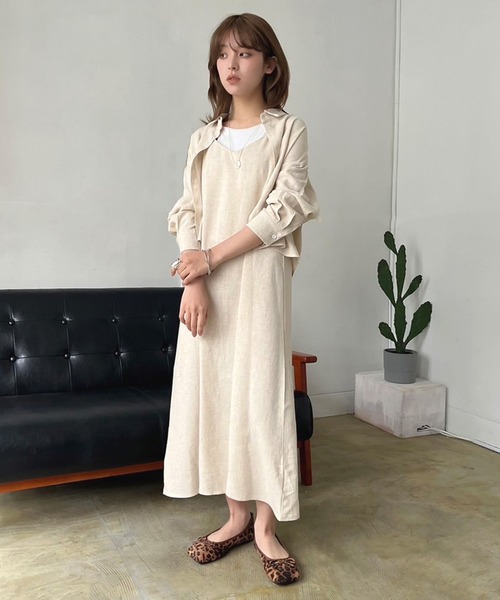 Jewelobe(ジュエローブ)の「ショートシャツ&ロングキャミワンピースセットアップ(ワンピース・レディース・ブラウン/ベージュ・FREE)」の22枚目の写真