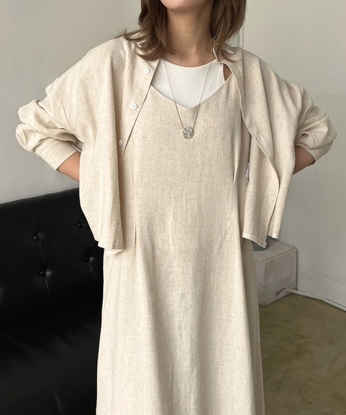 Jewelobe(ジュエローブ)の「ショートシャツ&ロングキャミワンピースセットアップ(ワンピース・レディース・ブラウン/ベージュ・FREE)」の18枚目の写真