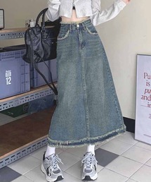 デニムロングスカート セミフレア