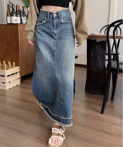 NANEA(ナネア)の「デニムロングスカート セミフレア(デニムスカート・レディース・インディゴブルー/ブラック/ブルー/ネイビー・ONE SIZE/SMALL/LARGE/MEDIUM/X-LARGE/X-SMALL)」の7枚目の写真