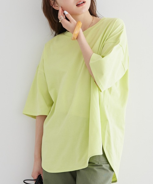 AMERICAN HOLIC（アメリカンホリック）の「抗菌防臭ラウンドテールカットプルオーバー（Tシャツ/カットソー・レディース・ピンク/イエロー/ブラック/オフホワイト/グレイッシュベージュ/ブルー・L/M）」の5枚目の写真