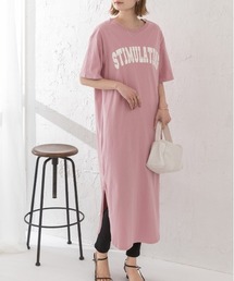 ロゴスウェット プリント スリット入り 半袖Tシャツ ワンピース