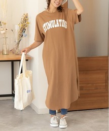 ロゴスウェット プリント スリット入り 半袖Tシャツ ワンピース