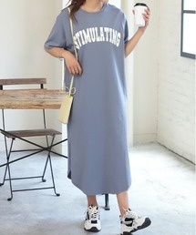 ロゴスウェット プリント スリット入り 半袖Tシャツ ワンピース