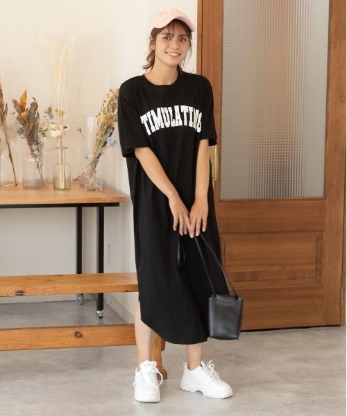 ad thie（アドティエ）の「ロゴスウェット プリント スリット入り 半袖Tシャツ ワンピース（ワンピース・レディース・ブラック/グリーン/チャコール/スカイブルー/ダークブラウン/ブルーグレー/ベビーピンク/ブラウン・FREE/LL）」の12枚目の写真