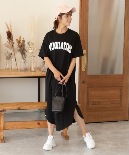 ad thie（アドティエ）の「ロゴスウェット プリント スリット入り 半袖Tシャツ ワンピース（ワンピース・レディース・ブラック/グリーン/チャコール/スカイブルー/ダークブラウン/ブルーグレー/ベビーピンク/ブラウン・FREE/LL）」の19枚目の写真