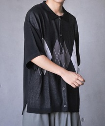 NILWAY | アーガイル柄オーバーサイズ 半袖 ポロニット(ニット/セーター)