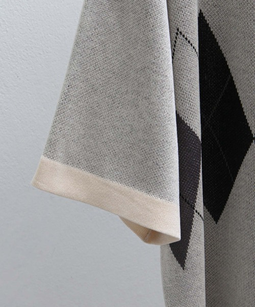 NILWAY(ニルウェイ)の「アーガイル柄オーバーサイズ 半袖 ポロニット(ニット/セーター・メンズ・グレー/グリーン/ネイビー/ブラック/アイボリー・LARGE/MEDIUM)」の10枚目の写真