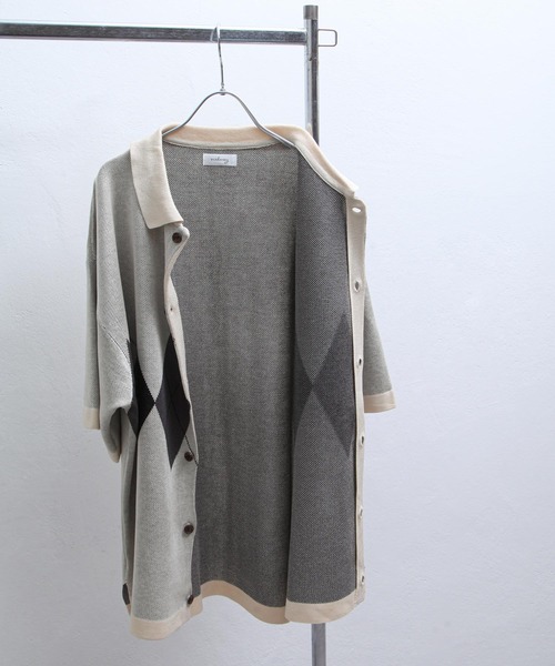 NILWAY(ニルウェイ)の「アーガイル柄オーバーサイズ 半袖 ポロニット(ニット/セーター・メンズ・グレー/グリーン/ネイビー/ブラック/アイボリー・LARGE/MEDIUM)」の16枚目の写真