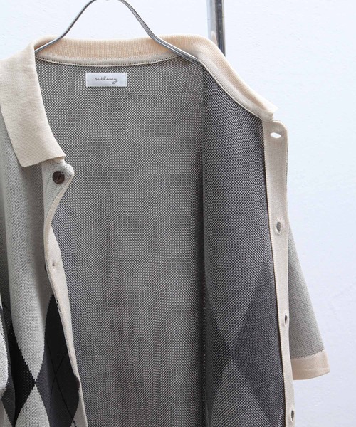 NILWAY(ニルウェイ)の「アーガイル柄オーバーサイズ 半袖 ポロニット(ニット/セーター・メンズ・グレー/グリーン/ネイビー/ブラック/アイボリー・LARGE/MEDIUM)」の9枚目の写真
