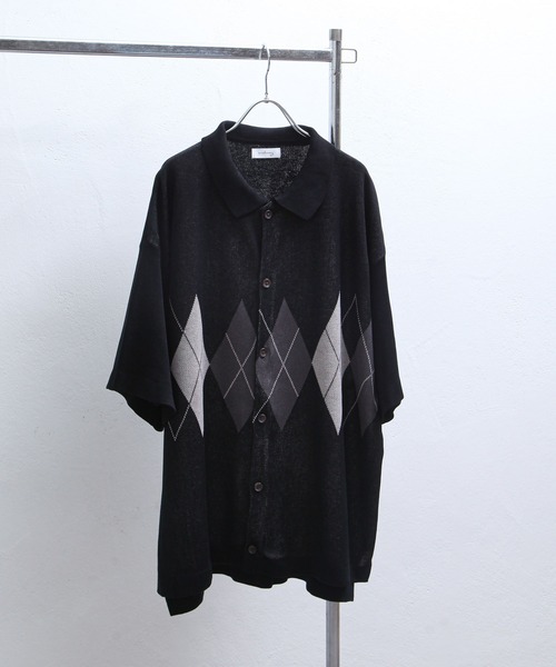 NILWAY(ニルウェイ)の「アーガイル柄オーバーサイズ 半袖 ポロニット(ニット/セーター・メンズ・グレー/グリーン/ネイビー/ブラック/アイボリー・LARGE/MEDIUM)」の20枚目の写真