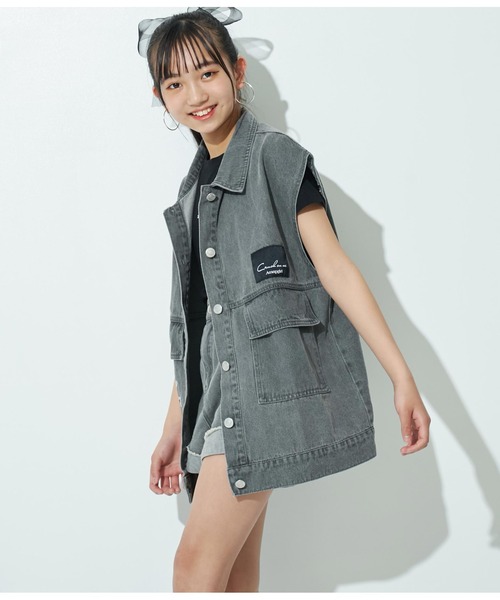 ANAP GiRL(アナップガール)の「デニムBIG刺繍ベスト(ベスト・キッズ・ブルー/ブラック・XS/S/M)」の13枚目の写真