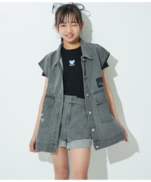 ANAP GiRL(アナップガール)の「デニムBIG刺繍ベスト(ベスト・キッズ・ブルー/ブラック・XS/S/M)」の12枚目の写真