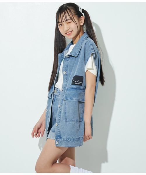 ANAP GiRL(アナップガール)の「デニムBIG刺繍ベスト(ベスト・キッズ・ブルー/ブラック・XS/S/M)」の14枚目の写真
