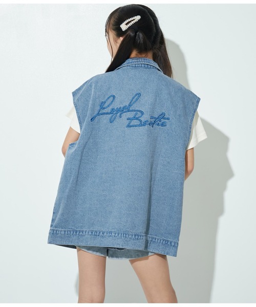 ANAP GiRL(アナップガール)の「デニムBIG刺繍ベスト(ベスト・キッズ・ブルー/ブラック・XS/S/M)」の15枚目の写真