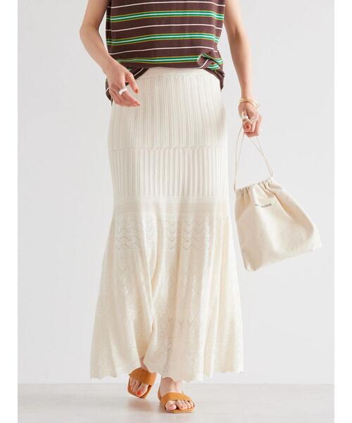 AMERICAN HOLIC（アメリカンホリック）の「透かし編みニットスカート（スカート・レディース・オフホワイト/ネイビー・L/M）」の5枚目の写真