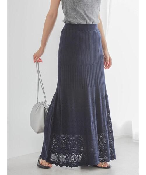 AMERICAN HOLIC（アメリカンホリック）の「透かし編みニットスカート（スカート・レディース・オフホワイト/ネイビー・L/M）」の6枚目の写真