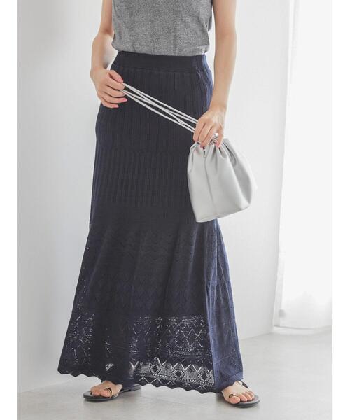 AMERICAN HOLIC（アメリカンホリック）の「透かし編みニットスカート（スカート・レディース・オフホワイト/ネイビー・L/M）」の7枚目の写真