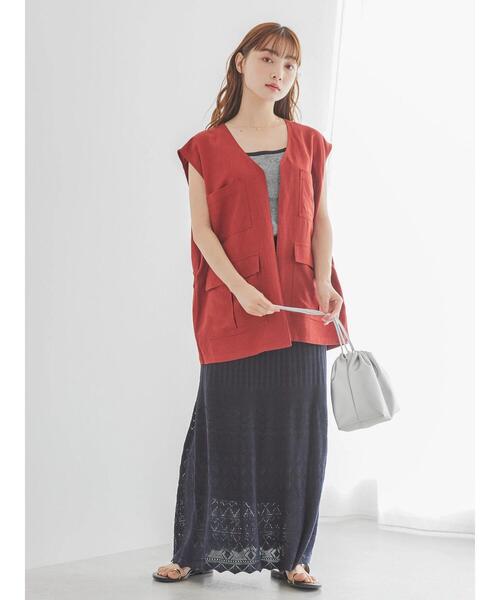 AMERICAN HOLIC（アメリカンホリック）の「透かし編みニットスカート（スカート・レディース・オフホワイト/ネイビー・L/M）」の12枚目の写真