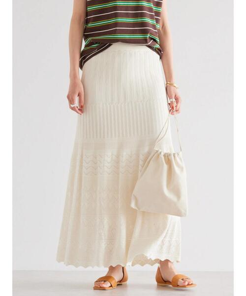 AMERICAN HOLIC（アメリカンホリック）の「透かし編みニットスカート（スカート・レディース・オフホワイト/ネイビー・L/M）」の14枚目の写真