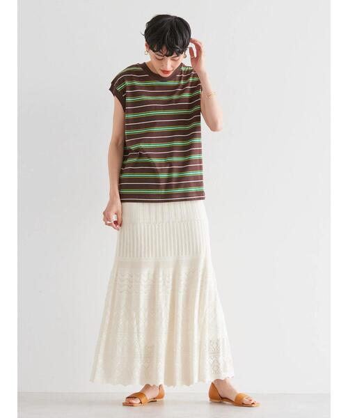 AMERICAN HOLIC（アメリカンホリック）の「透かし編みニットスカート（スカート・レディース・オフホワイト/ネイビー・L/M）」の17枚目の写真