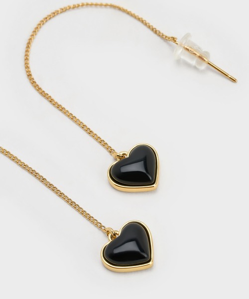 CHARLES & KEITH（チャールズ & キース）の「ハートストーン ドロップピアス（ピアス（両耳用）・レディース・ゴールド系その他/ブラック/シルバー・FREE）」の4枚目の写真