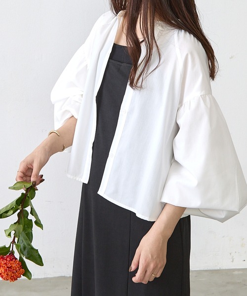 Shelly island（シェリーアイランド）の「ボリューム袖クロップドブラウス（シャツ/ブラウス・レディース・ホワイト/ブラック・FREE）」の9枚目の写真