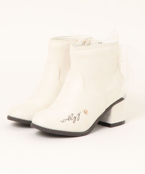 algy（アルジー）の「ALGY シアー素材 透け感リボン ショートブーツ（ブーツ・キッズ・アイボリー/ブラウン/ブラック・24.0cm/23.0cm/22.0cm/21.0cm/20.0cm）」の2枚目の写真