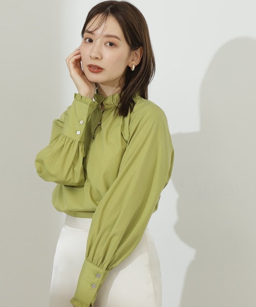N.（N. Natural Beauty Basic）（エヌエヌナチュラルビューティーベーシック）の「◆スタンドフリルネックブラウス（シャツ/ブラウス・レディース・ストライプ/ライトグリーン/オフホワイト・MEDIUM）」の16枚目の写真