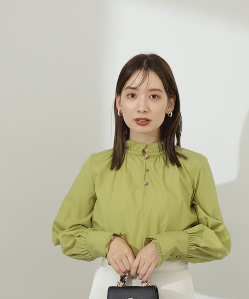 N.（N. Natural Beauty Basic）（エヌエヌナチュラルビューティーベーシック）の「◆スタンドフリルネックブラウス（シャツ/ブラウス・レディース・ストライプ/ライトグリーン/オフホワイト・MEDIUM）」の20枚目の写真