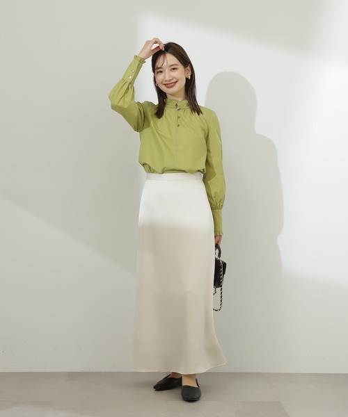 N.（N. Natural Beauty Basic）（エヌエヌナチュラルビューティーベーシック）の「◆スタンドフリルネックブラウス（シャツ/ブラウス・レディース・ストライプ/ライトグリーン/オフホワイト・MEDIUM）」の17枚目の写真