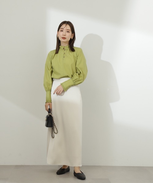 N.（N. Natural Beauty Basic）（エヌエヌナチュラルビューティーベーシック）の「◆スタンドフリルネックブラウス（シャツ/ブラウス・レディース・ストライプ/ライトグリーン/オフホワイト・MEDIUM）」の18枚目の写真