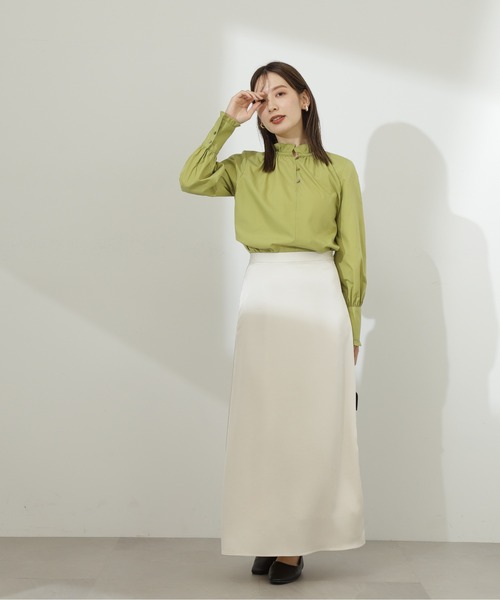 N.（N. Natural Beauty Basic）（エヌエヌナチュラルビューティーベーシック）の「◆スタンドフリルネックブラウス（シャツ/ブラウス・レディース・ストライプ/ライトグリーン/オフホワイト・MEDIUM）」の19枚目の写真