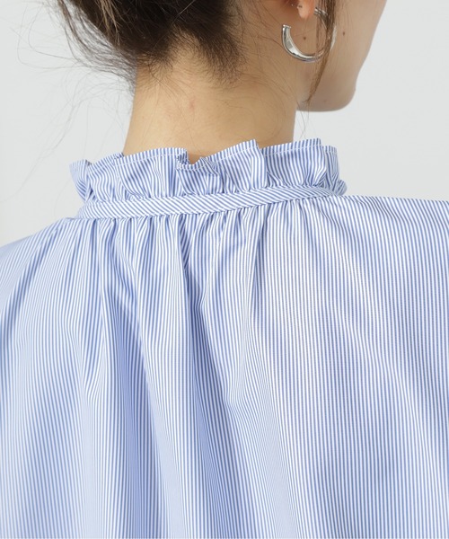 N.（N. Natural Beauty Basic）（エヌエヌナチュラルビューティーベーシック）の「◆スタンドフリルネックブラウス（シャツ/ブラウス・レディース・ストライプ/ライトグリーン/オフホワイト・MEDIUM）」の21枚目の写真