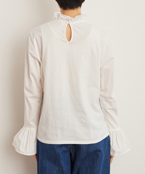 Dot＆Stripes CHILD WOMAN（ドットアンドストライプス　チャイルドウーマン）の「30/1天竺 ワッシャーブロードフリルプルオーバー（Tシャツ/カットソー・レディース・ホワイト/ブラック・FREE）」の14枚目の写真