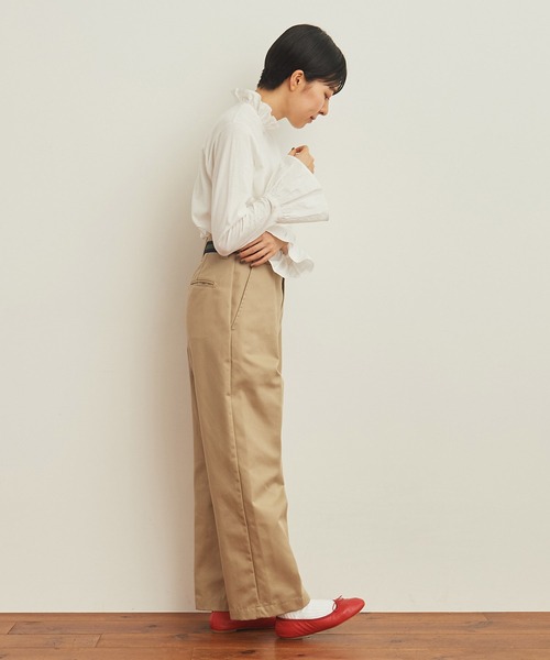 Dot＆Stripes CHILD WOMAN（ドットアンドストライプス　チャイルドウーマン）の「30/1天竺 ワッシャーブロードフリルプルオーバー（Tシャツ/カットソー・レディース・ホワイト/ブラック・FREE）」の8枚目の写真