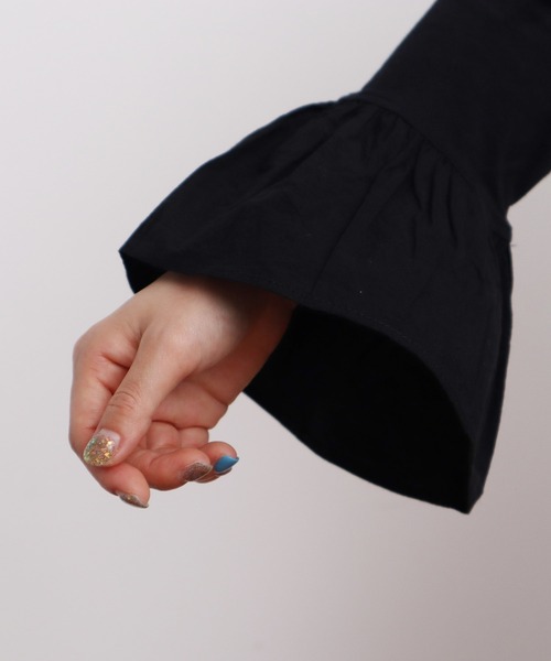 Dot＆Stripes CHILD WOMAN（ドットアンドストライプス　チャイルドウーマン）の「30/1天竺 ワッシャーブロードフリルプルオーバー（Tシャツ/カットソー・レディース・ホワイト/ブラック・FREE）」の20枚目の写真