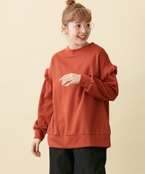 Le temps riche(ルタンリッシュ)の「レイヤード風フリンジプルオーバー <Le temps riche>(Tシャツ/カットソー・レディース・レンガ/ブラック・LL/M/L)」の7枚目の写真