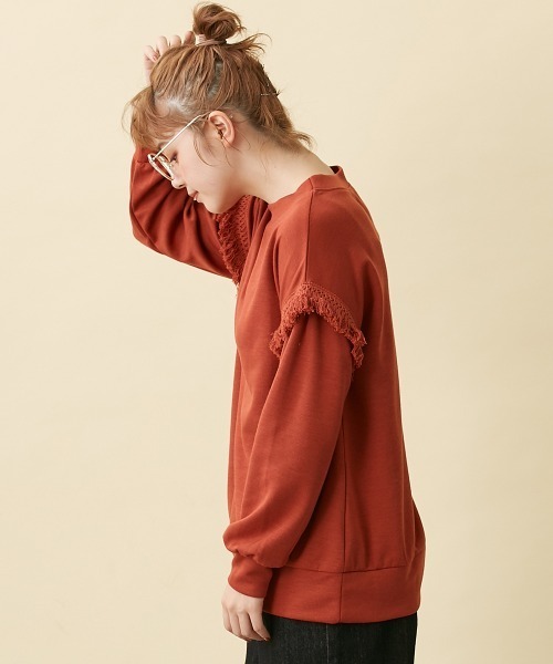 Le temps riche(ルタンリッシュ)の「レイヤード風フリンジプルオーバー <Le temps riche>(Tシャツ/カットソー・レディース・レンガ/ブラック・LL/M/L)」の10枚目の写真