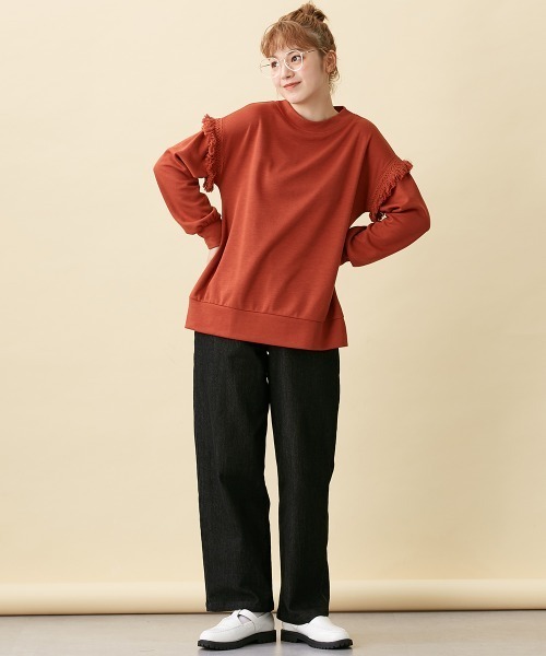 Le temps riche(ルタンリッシュ)の「レイヤード風フリンジプルオーバー <Le temps riche>(Tシャツ/カットソー・レディース・レンガ/ブラック・LL/M/L)」の11枚目の写真