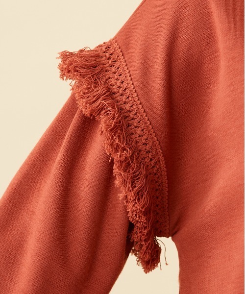 Le temps riche(ルタンリッシュ)の「レイヤード風フリンジプルオーバー <Le temps riche>(Tシャツ/カットソー・レディース・レンガ/ブラック・LL/M/L)」の15枚目の写真