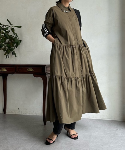 DouDou（ドゥドゥ）の「【WEB限定】 ラインリブシャツワンピース（シャツワンピース・レディース・グレー/カーキ・FREE）」の17枚目の写真