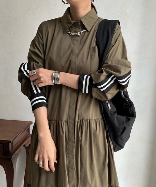 DouDou（ドゥドゥ）の「【WEB限定】 ラインリブシャツワンピース（シャツワンピース・レディース・グレー/カーキ・FREE）」の13枚目の写真