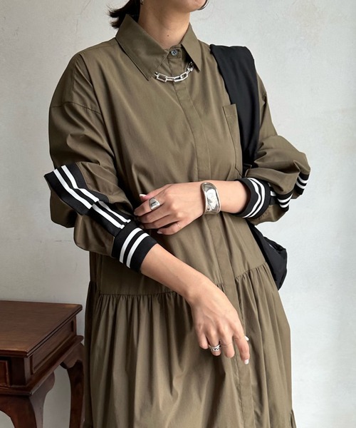 DouDou（ドゥドゥ）の「【WEB限定】 ラインリブシャツワンピース（シャツワンピース・レディース・グレー/カーキ・FREE）」の6枚目の写真