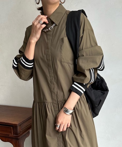 DouDou（ドゥドゥ）の「【WEB限定】 ラインリブシャツワンピース（シャツワンピース・レディース・グレー/カーキ・FREE）」の3枚目の写真