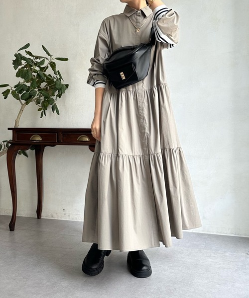 DouDou（ドゥドゥ）の「【WEB限定】 ラインリブシャツワンピース（シャツワンピース・レディース・グレー/カーキ・FREE）」の10枚目の写真