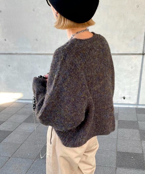 andme（アンドミー）の「【新色追加】ショート丈ミックスカラー長袖ニットトップス（ニット/セーター・レディース・グレー/ブラウン/グリーン/オレンジ/ブルー/ピンク/ベージュ・M）」の13枚目の写真